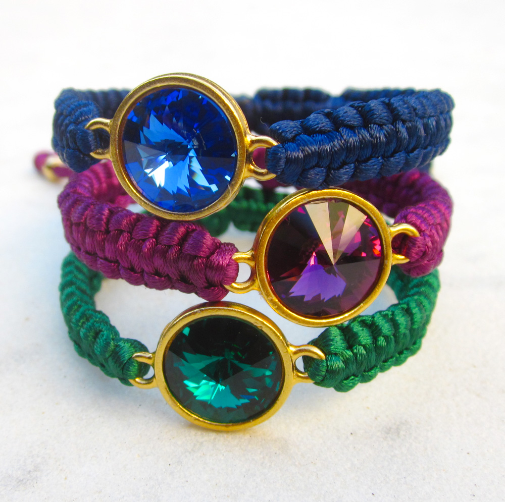 Swarovski Crystal Macrame Bracelet Friendship Bracelet Rivoli In Jewel Shades - Made To Order