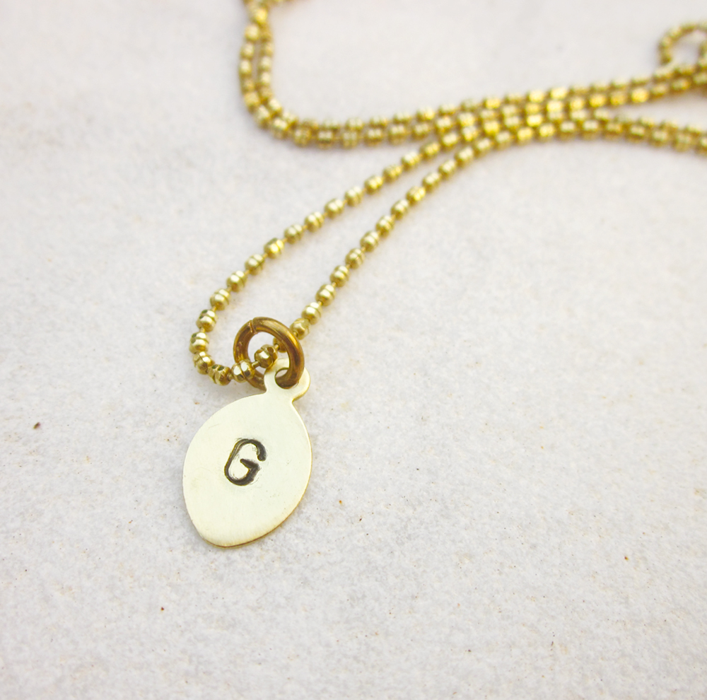 Brass Initial Necklace Oval Tag Personalized Monogram Necklace Hand Stamped Custom Necklace Made To Order